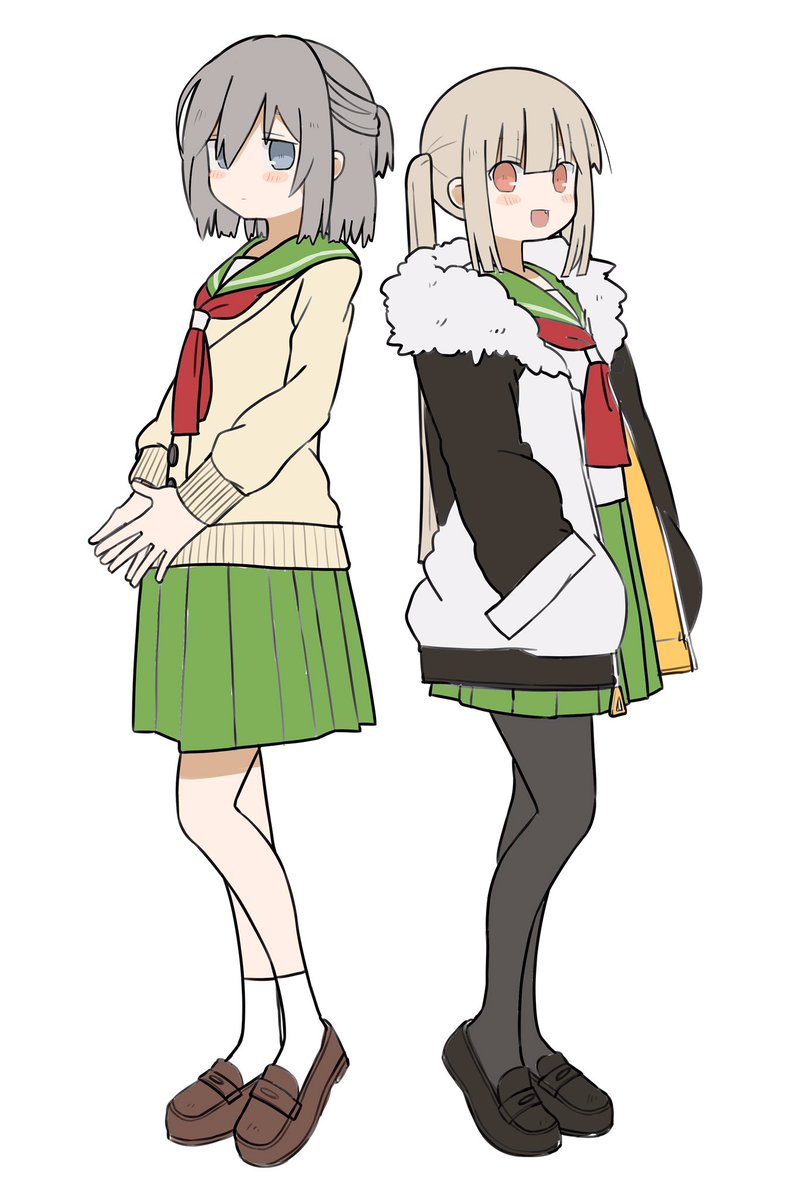 multiple girls 2girls pantyhose green skirt skirt school uniform serafuku  illustration images