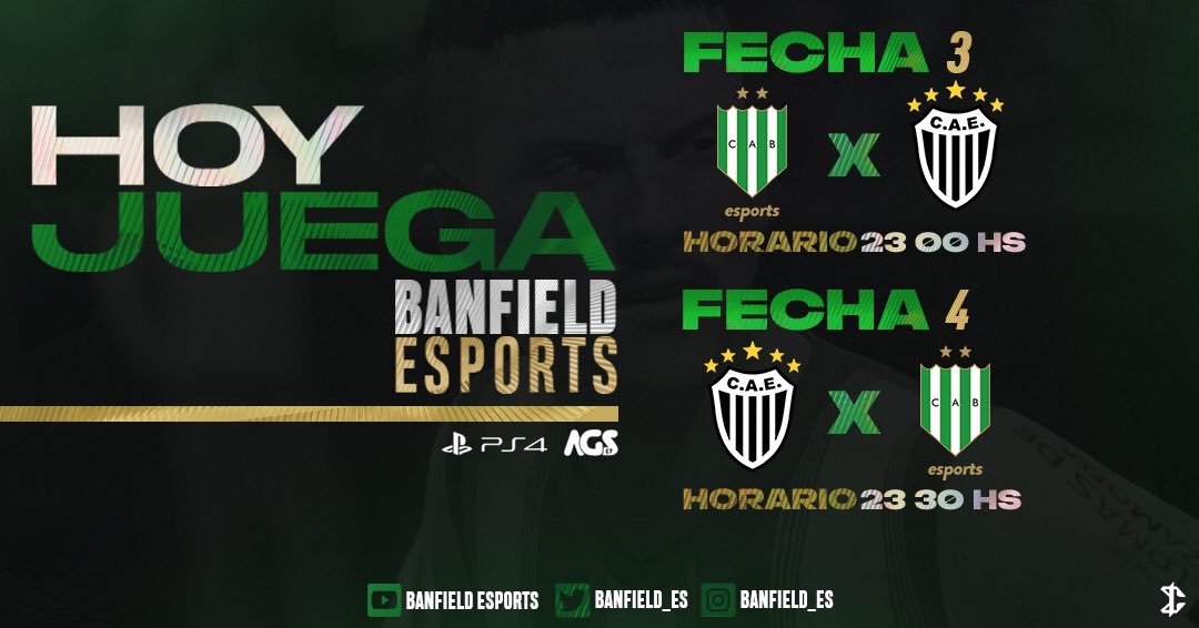 🇳🇬HOY JUEGA BANFIELD🇳🇬

#IESA // #PS4 // #QualyAGS

FECHA 3 🆚 <a href="/CAEeSports/">Estudiantes eSports🏴🏳</a> 

FECHA 4 🆚 <a href="/CAEeSports/">Estudiantes eSports🏴🏳</a>

➡️ youtube.com/channel/UC8FG6…

#VamosTaladro🟢⚪️