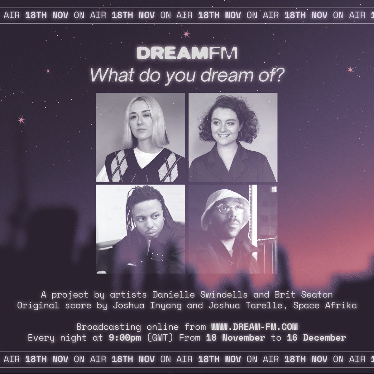 0161dreamfm's tweet photo. ON AIR TOMORROW: Join us at 9:00 PM (GMT) for the online premiere of 'What do you dream of?' - a sound work created with the people of Greater Manchester

Broadcasting from https://t.co/9oiRC37eEb ☁️ https://t.co/rrUcUG7kRD