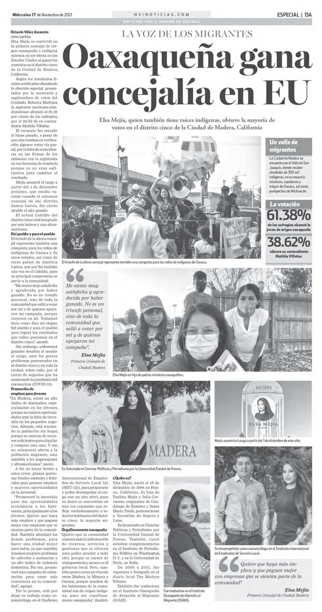 OVelezA's tweet photo. Hija de migrantes de #Oaxaca gana elecciones para concejal en EU https://t.co/9QUK8qDAdN @ElectElsaMejia @EduardoStanley5 @CelesteSaenzM @AdvocateJDT @patibris @May_Garcia_M @iporflores70 @sarmientodebate @Jose_AClemente @Pedro_Paramo_R @edwin_meneses81 @ManuelA98017193 https://t.co/VU5k2bCWPk