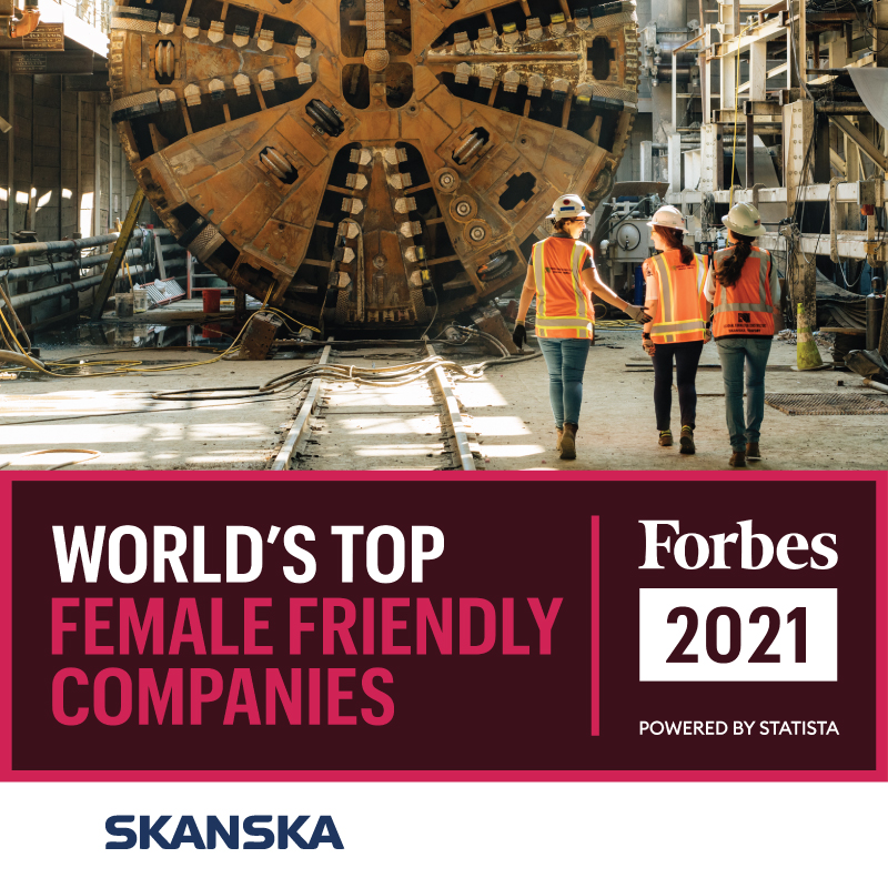 SkanskaUSA's tweet photo. We are honored to be ranked #4 on @Forbes’ 2021 list of The World’s Top Female-Friendly Companies. Our diversity and inclusion journey is continuous and essential to our success as a company. https://t.co/6DLL7Hg4o7 

#WomeninConstruction #GenderInclusive #BeBetterTogether https://t.co/vYyJMJ8Kqo