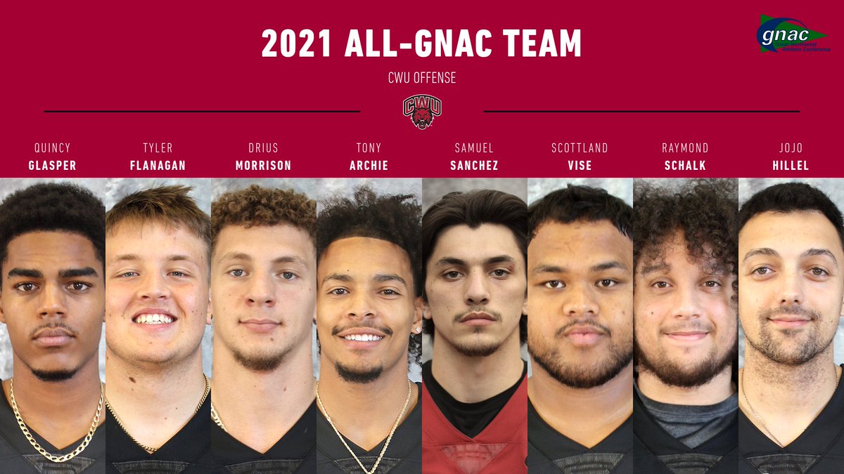 CWUFB's tweet photo. Let's not forget our first-team all-conference @GNACsports selections on offense #ReignCrimson https://t.co/l2rGItBGPx
