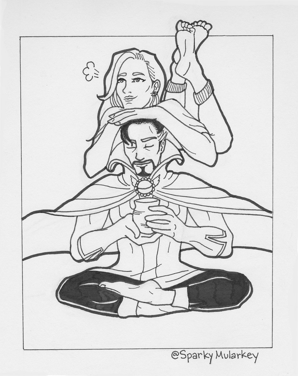 SparkyMularkey's tweet photo. Restless relaxation 🍵 #Stranvers #닥스캡마 #DoctorStrange #CaptainMarvel #carolstephen #amdrawing #ink #art #fanart https://t.co/WG0oJx0siE