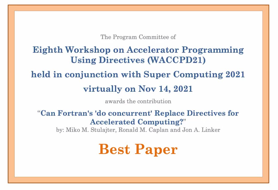 predsci's tweet photo. This week, some of us are attending SuperComputing #SC21, where we presented our contribution at the #WACCPD21 workshop. Congratulations to our grad student Miko and PSI coauthors (incl. @sumseq) for winning the Best Paper Award!
arXiv link to the paper: https://t.co/53qgZBYYtx https://t.co/QmjRoua3f1