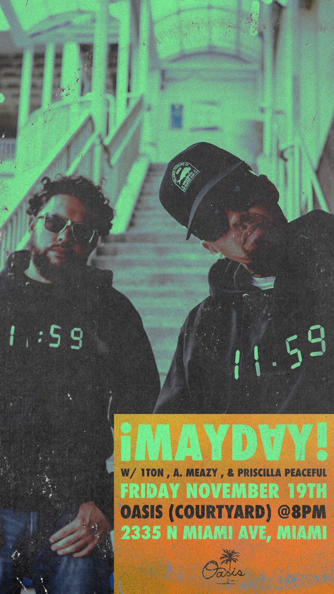 MAYDAYMUSIC's tweet photo. MIAMI!!! The grand finale of the #HardToLeaveTour is going down this Friday night at Oasis Wynwood. It’s a FREE EVENT. Come for the show and stay for @CRAZEARONI’s birthday party with @atrak, Matsu, & @LouieArson. #Mayday #Miami https://t.co/fV19nKcEyk