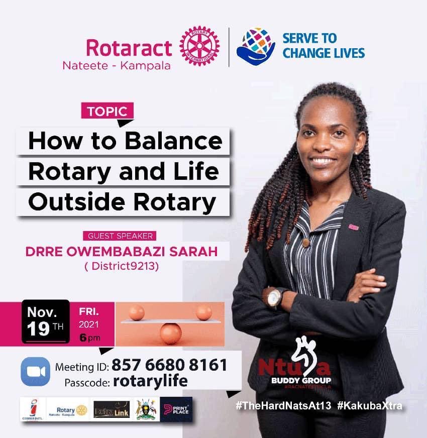 xtinetriny's tweet photo. This Friday Rotaract club of Nateete Kampala invites you for this conversation.Topic: How to balance Rotary and Life outside Rotary by DRRE Owembabazi Sarah  Time: Nov 19, 2021 06:00 PM Kampala  Link 👇 https://t.co/Dt0kC5IqsZ  Meeting ID: 857 6680 8161 Pwe: rotarylife https://t.co/4oOb108GCe