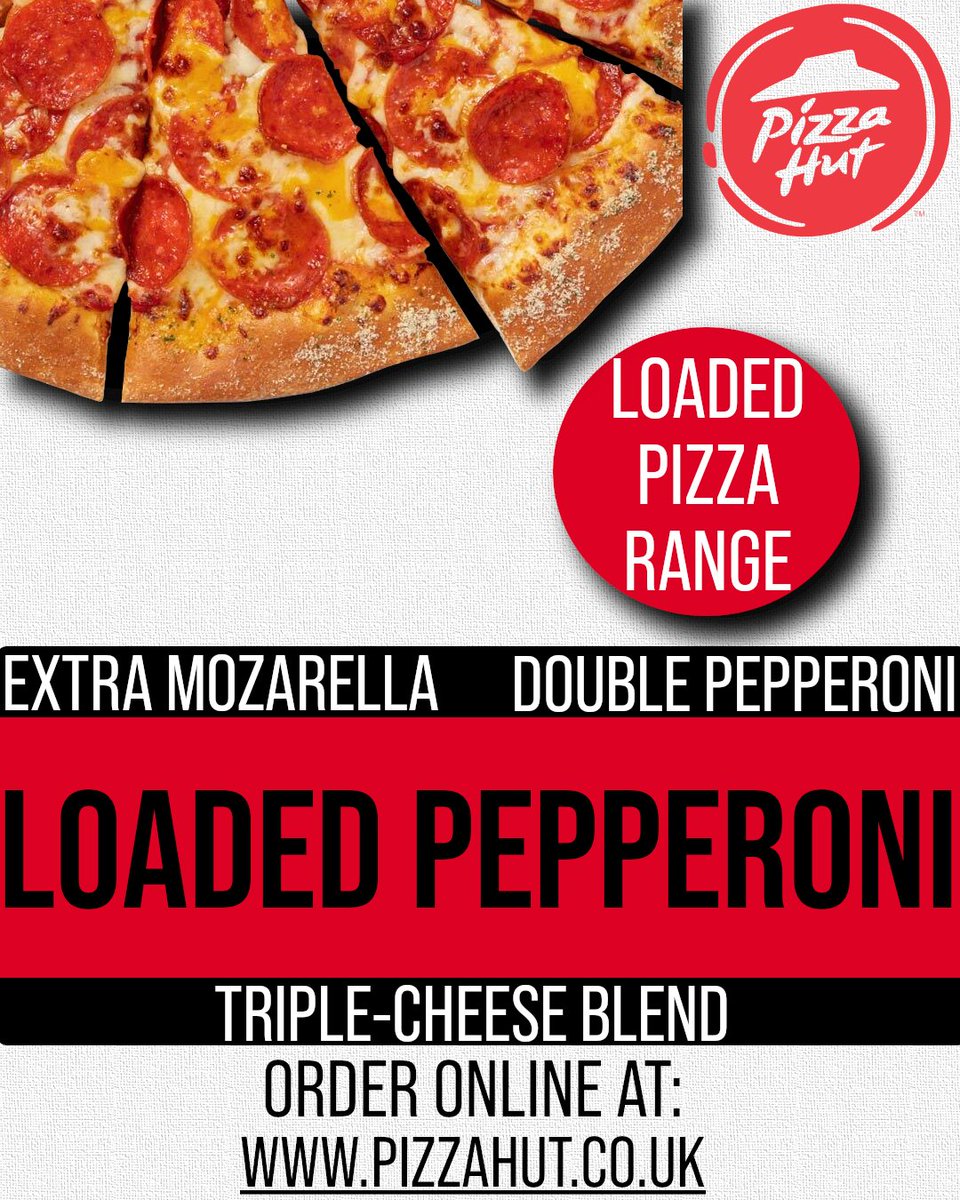 The Loaded Pepperoni at Pizza Hut is the Ultimate Pepperoni Pizza Experience 🍕🍕🍕

Plus, you can upgrade to Stuffed Crust for just £2.99

Order online at: pizzahut.co.uk

#pizzahut #pepperoni #loaded #loadedpizza #pizza #pepperonipizza #pizzadelivery #neath #porttalbot
