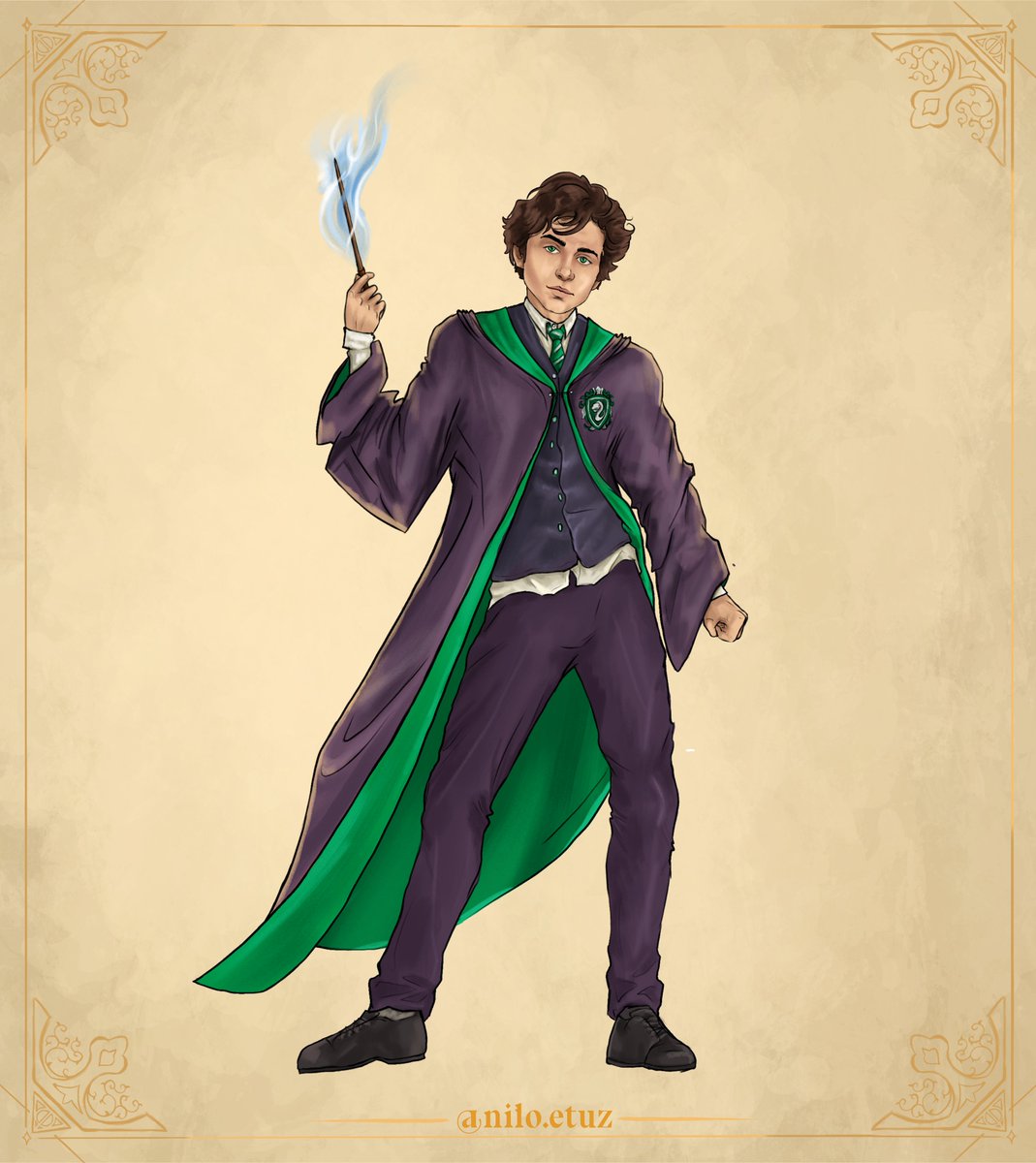 NiloEtuz's tweet photo. This is Timothée Chalamet's info sheet on Wizarding World.
I put these four infos
Name
House
Wand
Patronus
Anything else?
#timothéechalamet #harrypotter #danielradcliffe #slytherin #emmawatson #potterhead #magicillustrator #wizardingworld #fanart #harrypottercomission #comission https://t.co/WDSleItxCI