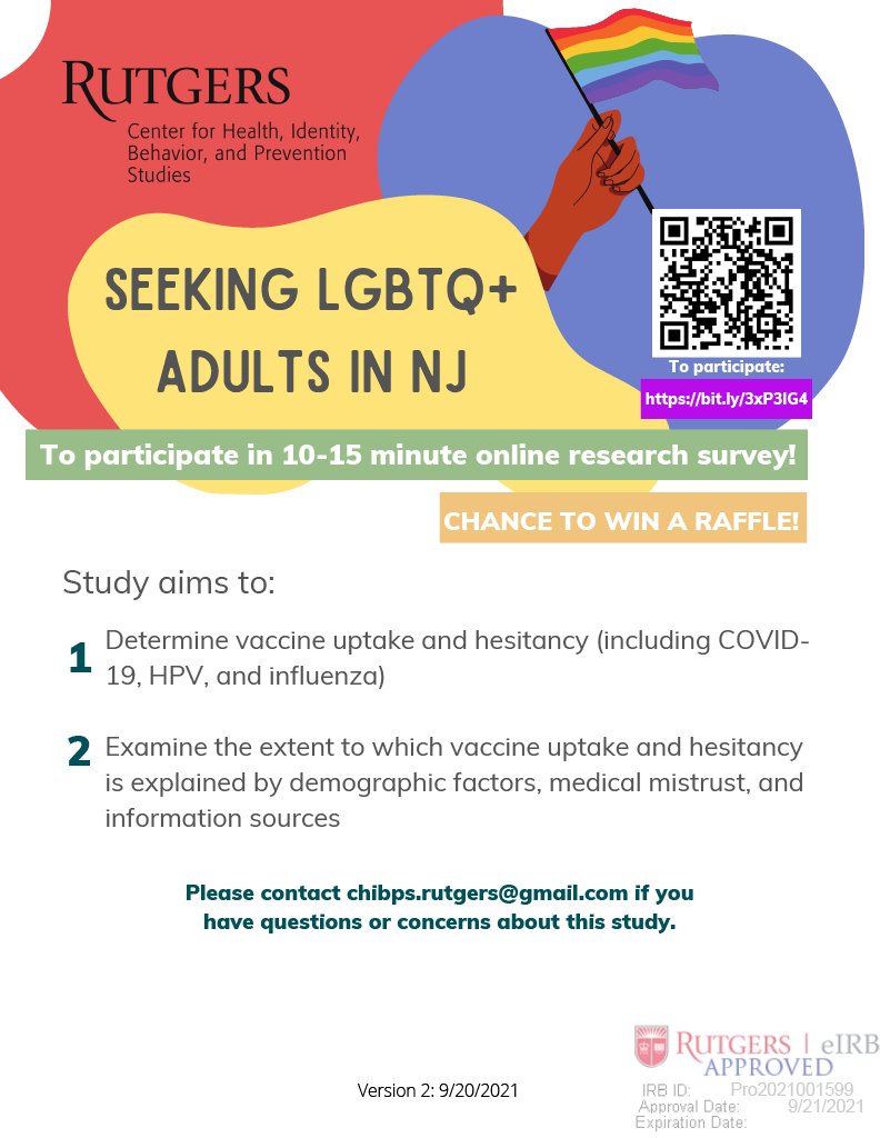 kristendkrause's tweet photo. NJ LGBTQ friends/followers: Tell us @chibps your thoughts on vaccinations! Survey is brief and all information can be found here: https://t.co/lXDTf0yfZm Please share widely! #LGBTHealth #NJLGBT  @newarklgbtqcent @NewarkNJCRI @GSEquality @rusjelgbt @RutgersSPH @hudsonpride https://t.co/Mb52wsTHaa