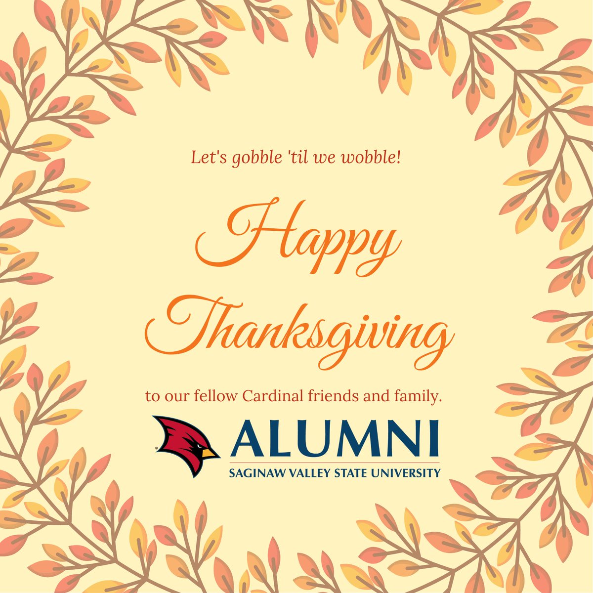 SvsuAlum's tweet photo. Enjoy a safe and healthy holiday, Cardinals🦃❤️ https://t.co/Ftn4obLsot