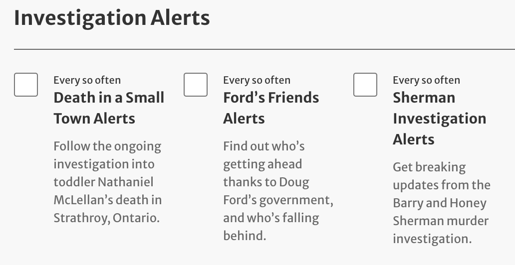 I'm excited to share a new way to keep up with every story in a <a href="/TorontoStar/">Toronto Star</a> investigation you want to follow — email alerts!   Sign up to get breaking investigation updates: thestar.com/newsletters