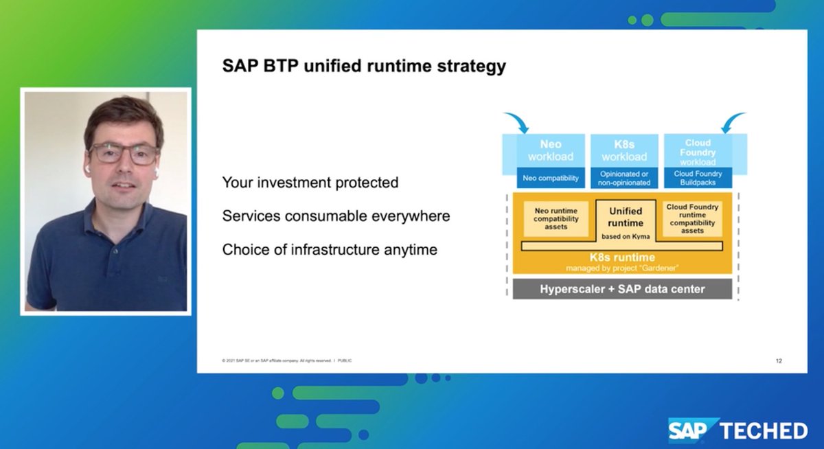 In his #SAPTechEd session, <a href="/janschaf/">Jan Schaffner</a> explored the unified runtime strategy that is essential to the #SAPBTP. A great look at <a href="/SAP/">SAP</a>’s strategy to achieve a multi-cloud open runtime environment, with the long-term goal to bring runtimes closer.

#Innovation #TechnologyAdoption