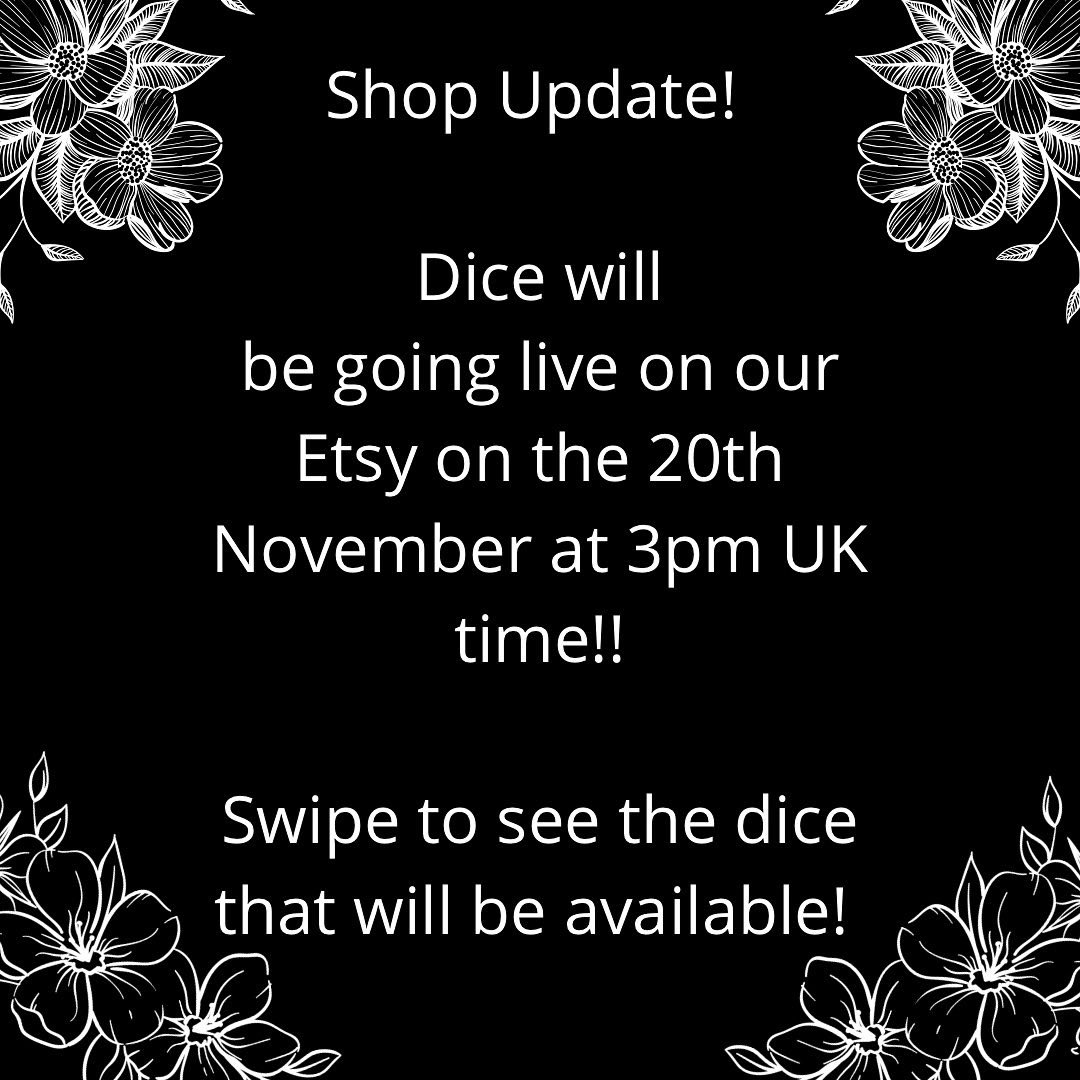 LinksFine's tweet photo. Hey everyone! We have an exciting announcement… dice will be available from our Etsy shop on the 20th November at 3pm UK time! #dicemaking #dicegoblin #diceset #handmadedice #handmadediceset #resindice #epoxyresindice #dnddice #dnd #dungeonsanddragons #shinymathrocks #clickclack https://t.co/E7PtNdJJBF
