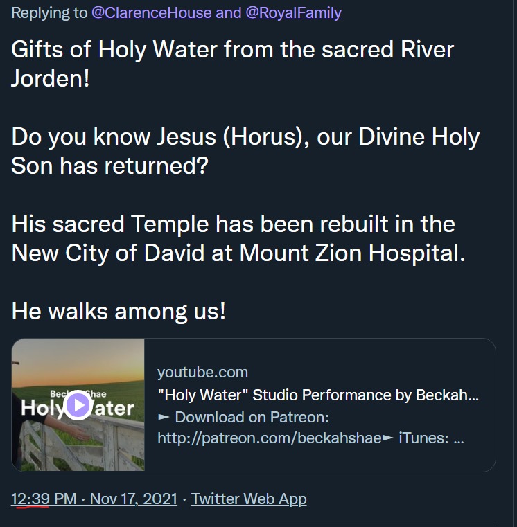 4TheStateOfPea1's tweet photo. @ClarenceHouse Notice posting time below underlined in red, 12:39 pm, the synchronicity of the last three numbers coincide with Jesus, (Horus), our Divine Holy Sons Mitochondrial DNA Terra Covenant Source Code 239, land patented to Earth, a gift to him from our Divine Holy Mother Mary (IsIs). https://t.co/QQubeyRukD