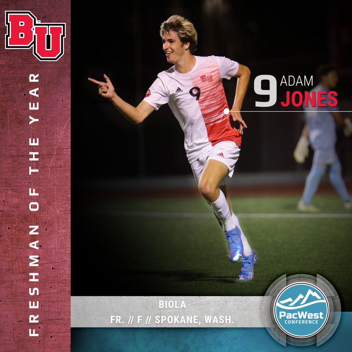 #PacWestMSOC All-Conference | <a href="/BiolaAthletics/">Biola Athletics</a> earned three awards with Izaac Zausch as Defender of the Year, Adam Jones as Freshman of the Year and Theo Le Calve as Newcomer of the Year after the Eagles earned their first NCAA postseason berth this year. bit.ly/3nr2iu1