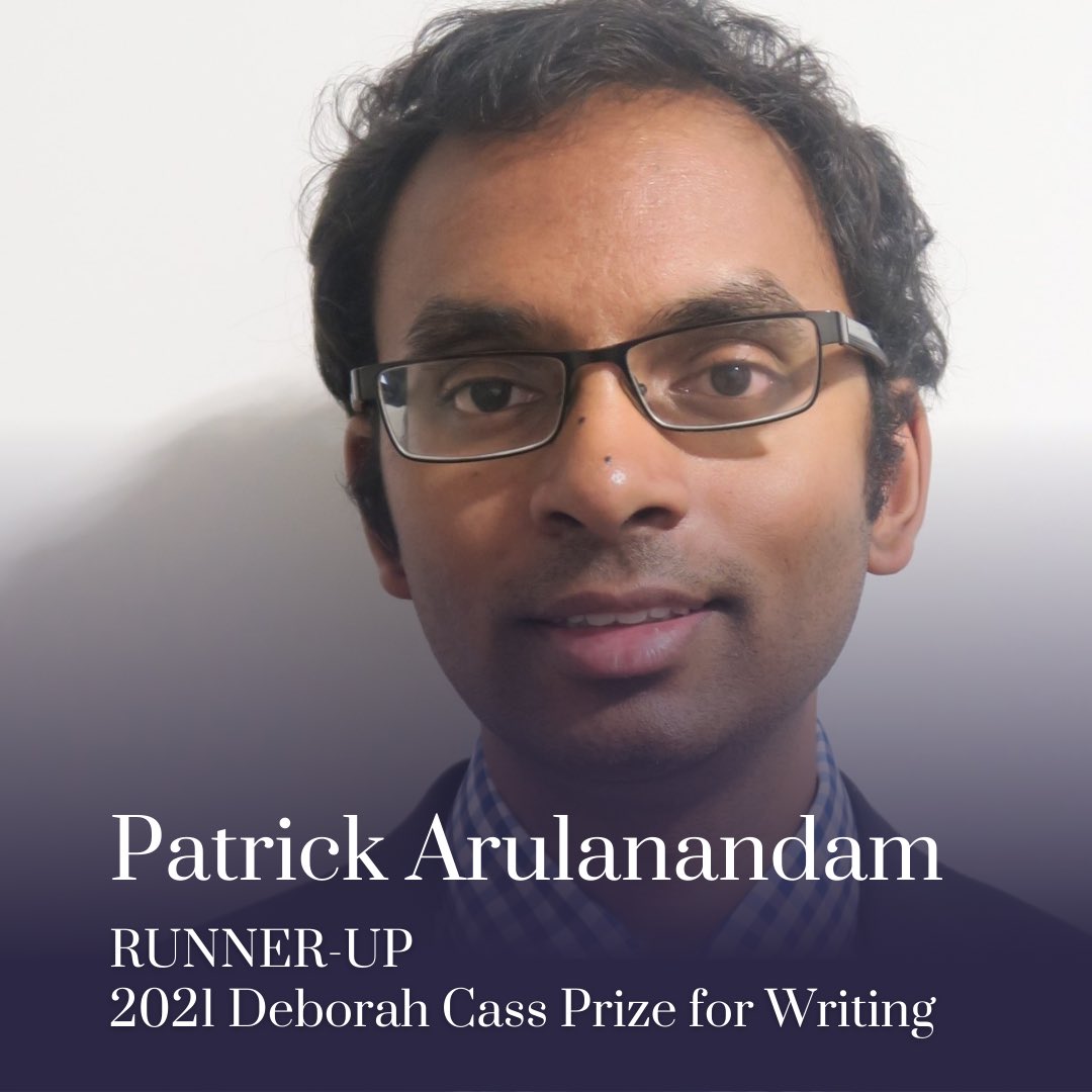 Writers_Vic's tweet photo. Congratulations to Irina Frolova and Patrick Arulananda, runners-up for the 2021 Deborah Cass Prize for Writing 👏✍️👏 @PrizeCass https://t.co/AR3WF6nVbo