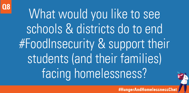 EdTrust's tweet photo. Q8:What would you like to see schools & districts do to end #FoodInsecurity & support their students (and their families) facing homelessness? #HungerAndHomelessnessChat #HungerAndHomelessnessWeek https://t.co/lrTjs3Gp83