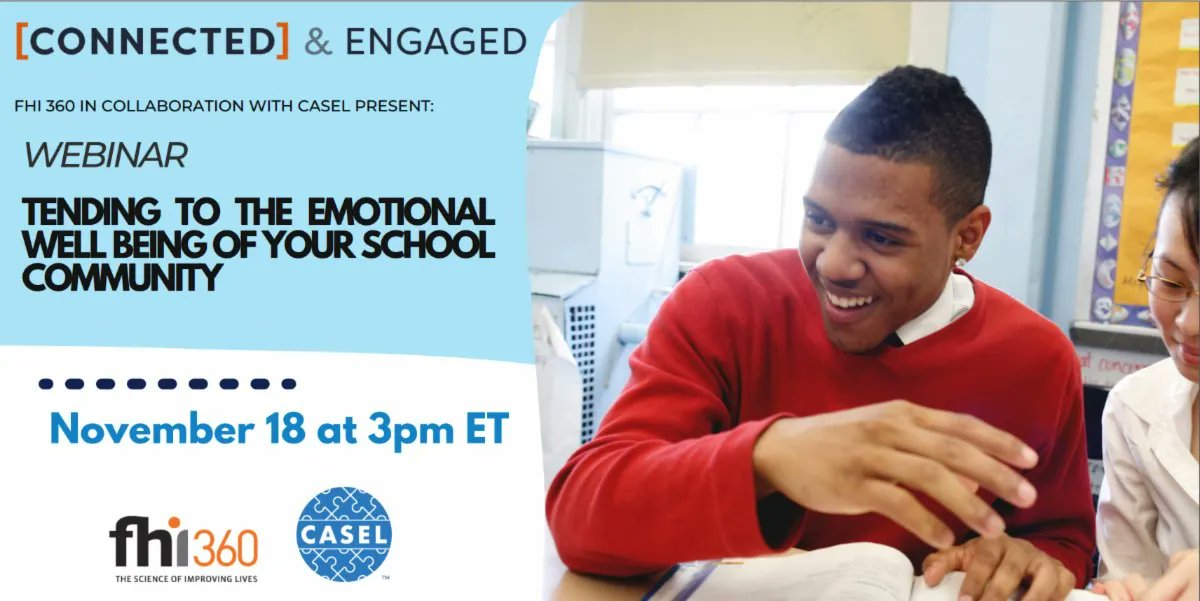 How can school leaders ensure that social &amp; emotional learning (#SEL) is woven into the fabric of the school community? Register &amp; join the discussion w/ FHI 360 and CASEL: conta.cc/3HcOwTM 

More info: conta.cc/2YscgBK
<a href="/C_E360/">Connected&Engaged</a> <a href="/teachnext_tmb/">tyrone contains enough worlds to share this one</a>