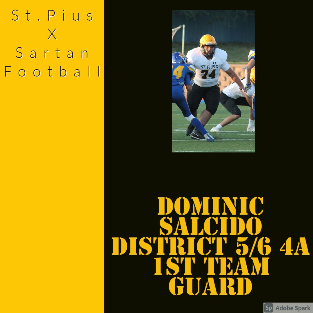 Sartan_football's tweet photo. Congratulations to Dominic Salcido for earning 1st team all district honors at Guard. Dominic was a three year starter that paved the way for great rushing season the past three years. #sartanfootball #sonsofx https://t.co/0UOF25ln8B