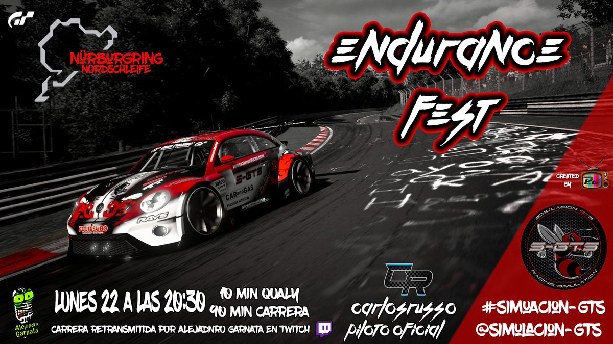 PipitaTv (@tvpipita) on Twitter photo Lunes 22 a las 20:30 tenemos cita para ir directos al infierno verde..
@EnduranceFest Carrera 3🚥🏁🇩🇪
🔥🌳Nürburgring Nordschleife🌳🔥
🔸New Beettle Gr3
Carrera retransmitida por <a href="/AGarnata/">Alejandro Garnata</a> en Twitch 💜
#cartelesPipitaTv #GranTurismoSport #thrustmaster #PS4 <a href="/SimulacionGTs/">SimulaciónGTS</a> Lunes 22 a las 20:30 tenemos cita para ir directos al infierno verde..
@EnduranceFest Carrera 3🚥🏁🇩🇪
🔥🌳Nürburgring Nordschleife🌳🔥
🔸New Beettle Gr3
Carrera retransmitida por <a href="/AGarnata/">Alejandro Garnata</a> en Twitch 💜
#cartelesPipitaTv #GranTurismoSport #thrustmaster #PS4 <a href="/SimulacionGTs/">SimulaciónGTS</a>
