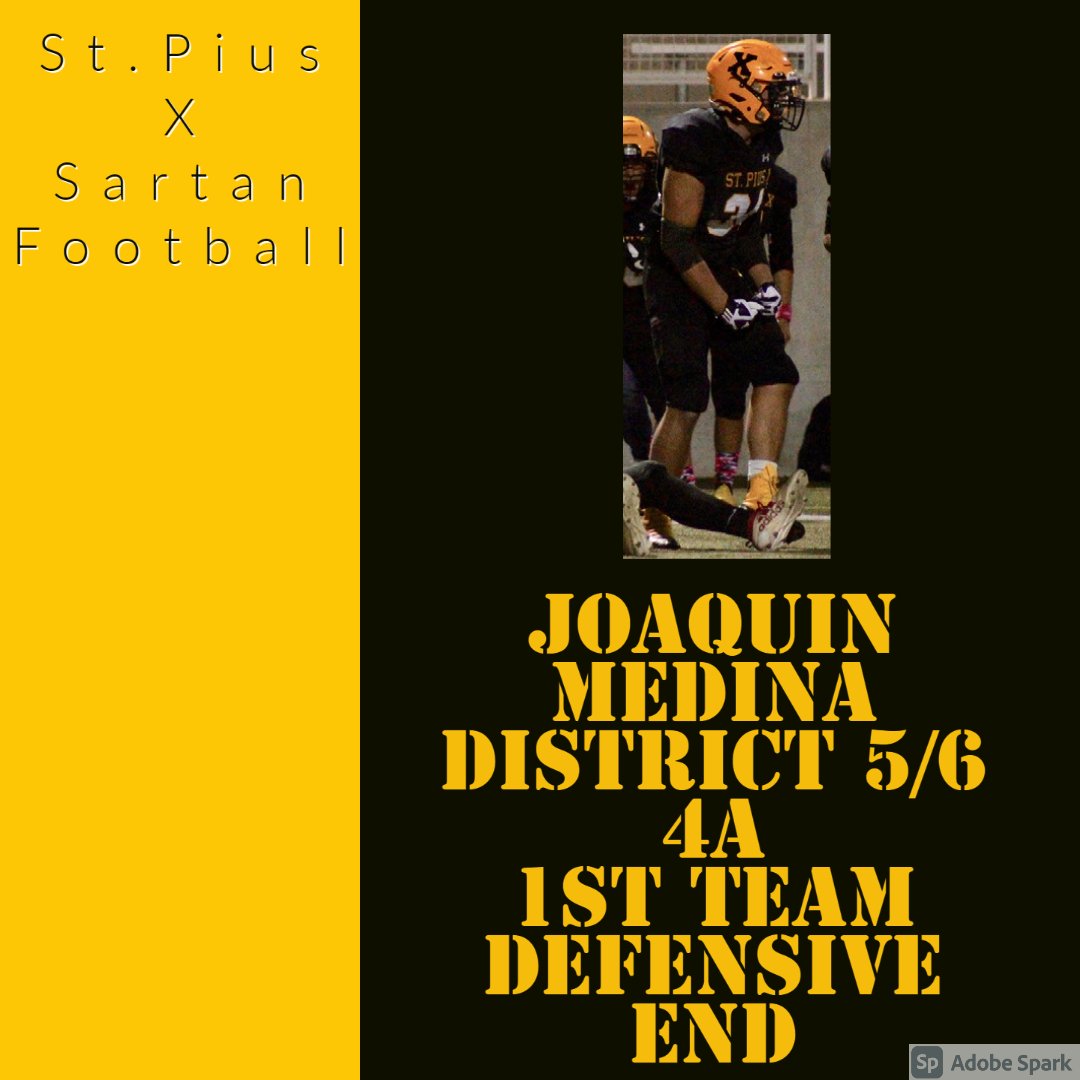 Sartan_football's tweet photo. Congratulations to Joaquin Medina for earning 1st team all district and defensive player of the year. A 4 year starter at Pius he has played in over 30 varsity games. Finished the year with 11 sacks 88 tackles and 18 tackles for loss. #sartanfootball #sonsofx https://t.co/5CICcAmVtr
