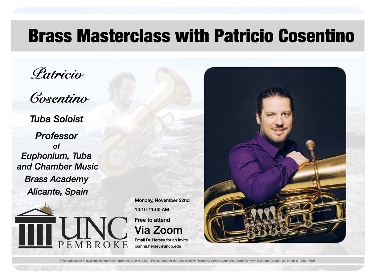JoannaHersey's tweet photo. I am so happy to welcome @tuba_argentina on Monday, Nov. 22 , 10-11 AM EST via Zoom, to help my students with their jury prep and speak about brass playing! If you’d like to join you are welcome, message me for the link 😀 #fallsemester2021 #tuba #euphonium #musiceducation https://t.co/6crrORLR7D