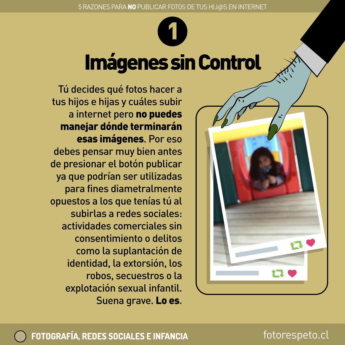fotorespeto's tweet photo. 5 razones para no publicar fotos de tus hij@s en redes sociales e internet (1a parte).
Conoce el proyecto @fotorespeto y descarga la guía desde https://t.co/pjZkZwU1Os https://t.co/3wDAxENSW7
