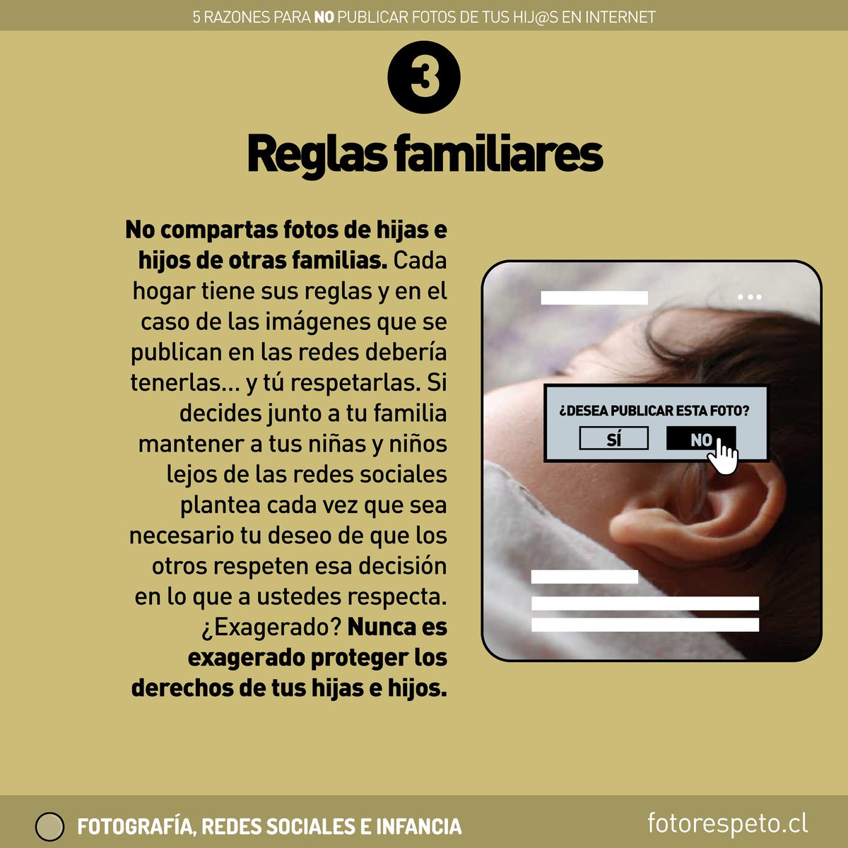 fotorespeto's tweet photo. 5 razones para no publicar fotos de tus hij@s en redes sociales e internet (1a parte).
Conoce el proyecto @fotorespeto y descarga la guía desde https://t.co/pjZkZwU1Os https://t.co/3wDAxENSW7