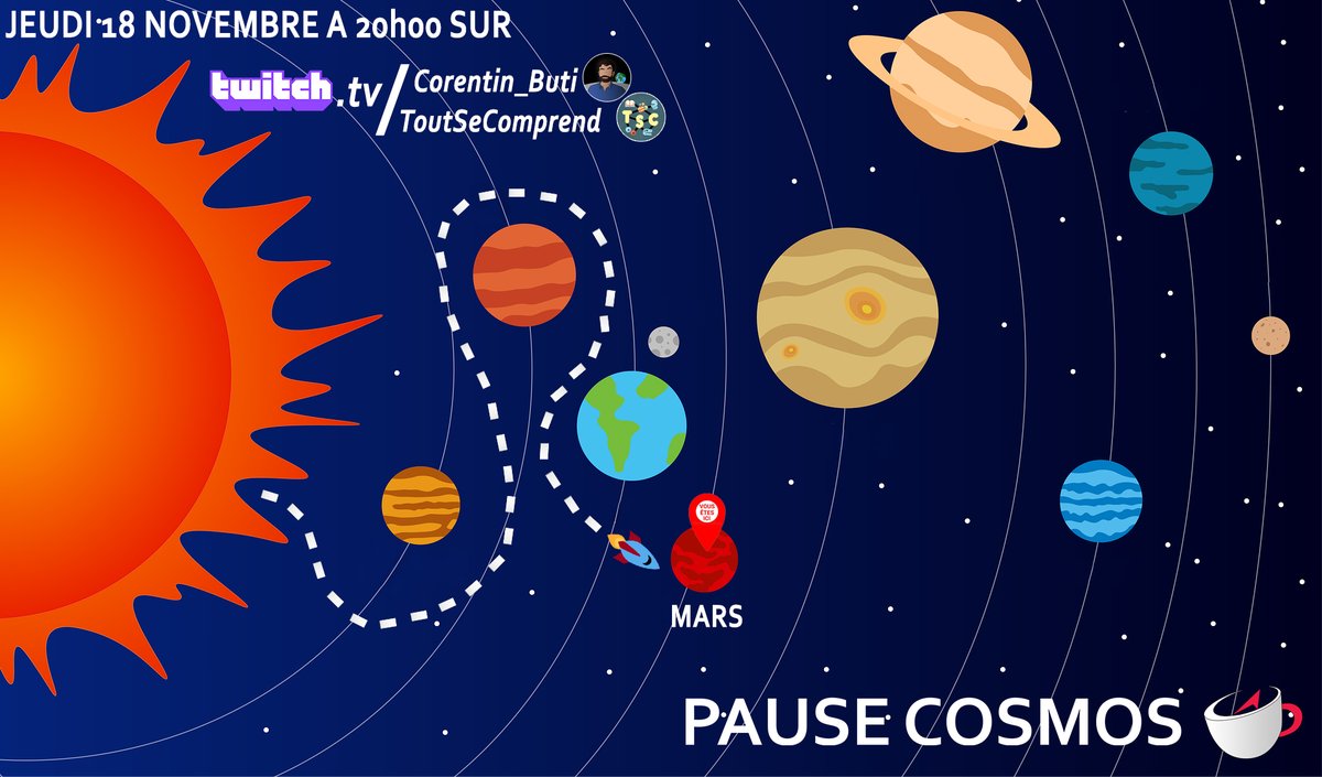 robin_isnard's tweet photo. 🌌 Ce soir 20h00, reprise des #PauseCosmos avec l'irremplaçable @Corentin_Buti :
▶️ https://t.co/p8cthFYL3I
▶️ https://t.co/YcegYw6nSq
Nous explorerons la #planète rouge et partirons à la recherche de la vie ! Embarquez avec nous dans cette quête de l'impossible... #Mars https://t.co/QBA0FkFaWC