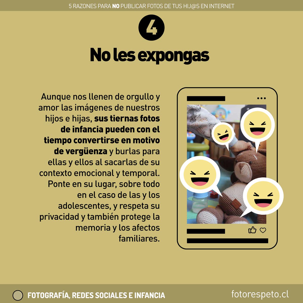 fotorespeto's tweet photo. 5 razones para no publicar fotos de tus hij@s en redes sociales e internet (2a parte).
Conoce el proyecto @fotorespeto y descarga la guía desde https://t.co/pjZkZwU1Os https://t.co/x7OMGYQHYl
