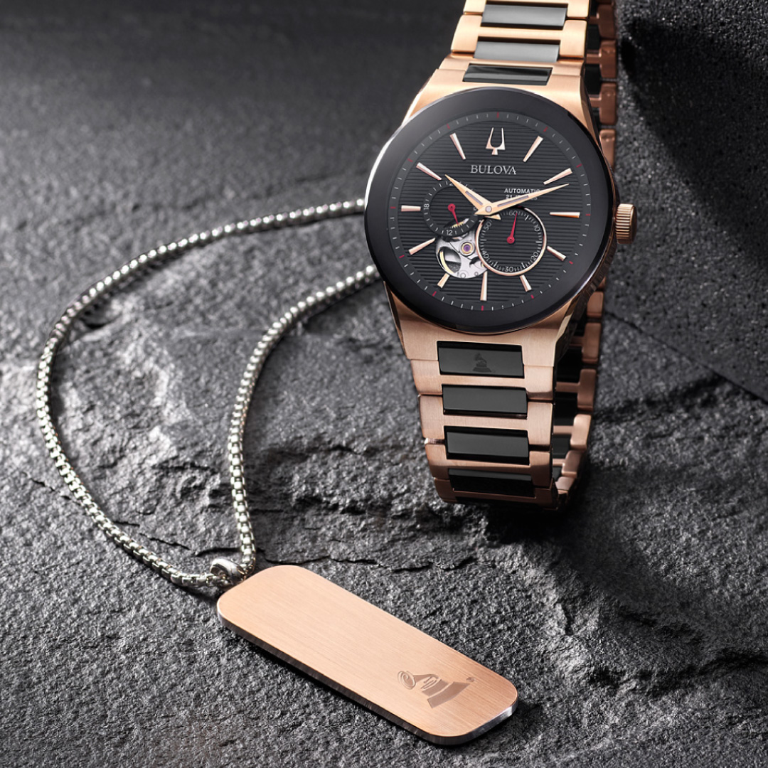 Bulova's tweet photo. To commemorate our partnership with the Latin GRAMMYs®, Bulova has created a bold line of special edition watches and complimentary jewelry. Tune into tomorrow at 8 PM ET on Univision to watch The Biggest Night in Latin Music!
#Bulova #BoldAtHeart #HistoryofFirsts @LatinGrammys https://t.co/3dSfi0SjbW