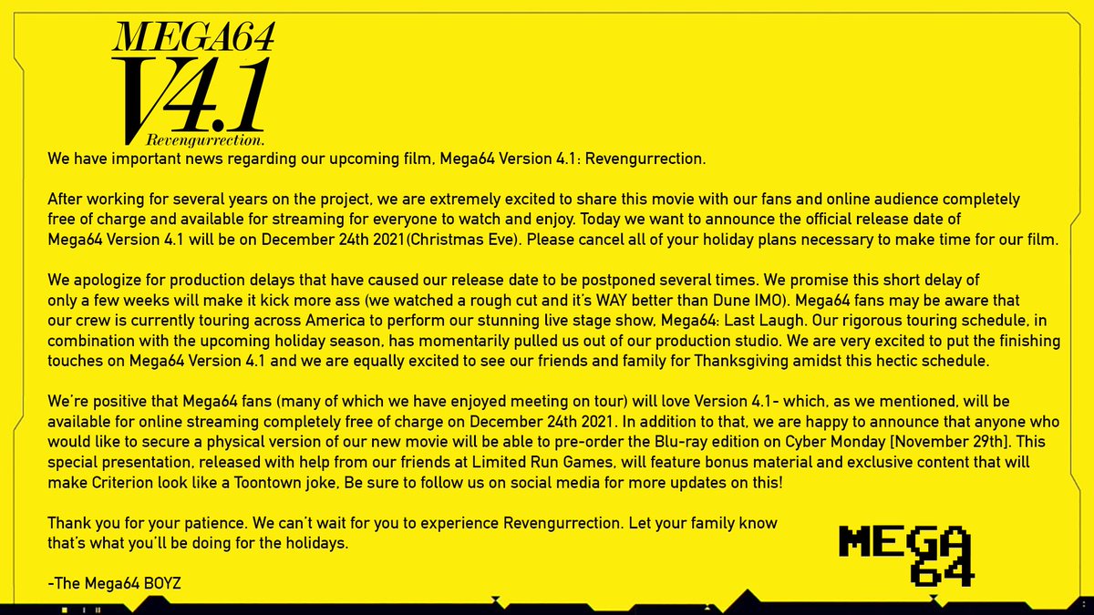 mega64's tweet photo. We have important news to share with you. https://t.co/WNlK62brcb