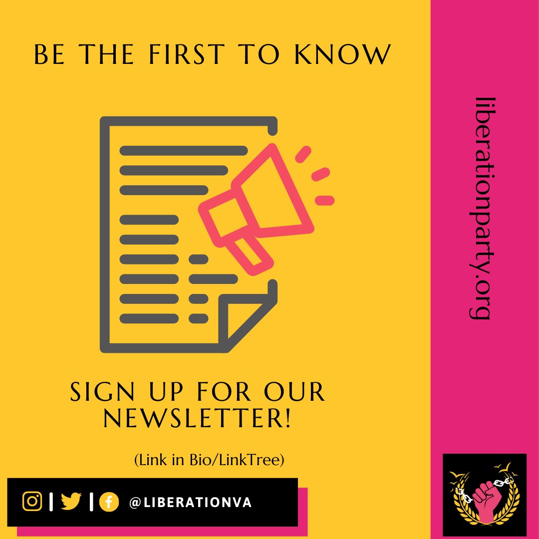 The best way to stay up-to-date on all things Liberation Party is to sign up for our newsletter. We’ll be getting one out soon with all the information you need on how to help, support and become a member. bit.ly/LPInvolved