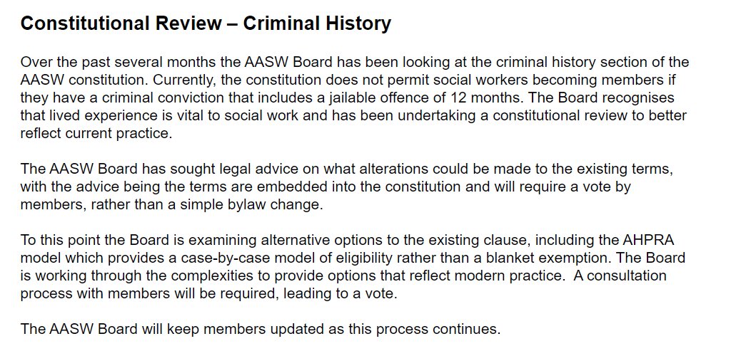 Photo of AASW announcement of Constitutional review - criminal history