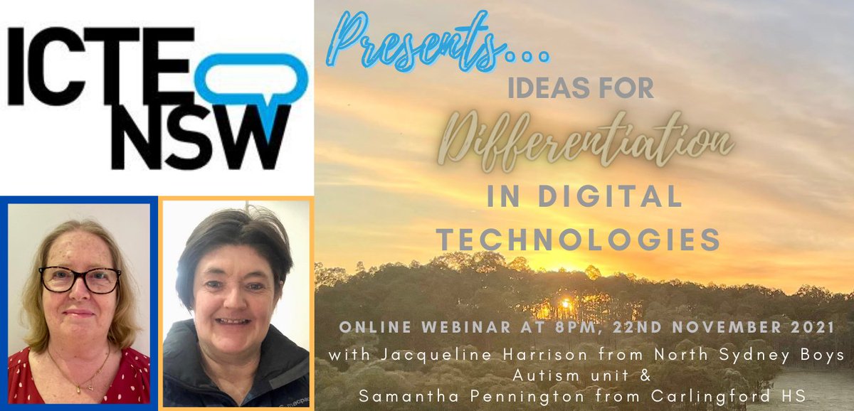 Next Monday’s Webinar: Ideas for Differentiation in Digital Technologies with Jacqueline Harrison from <a href="/NthSydBoysHS/">Learning at North Sydney Boys</a> &amp; <a href="/cybersam65/">Samantha Pennington</a> Discussing ways to differentiate #digitech in mainstream and #Learning #Support in #primaryschool &amp; Secondary #aussieED #differentiation 
#assessment