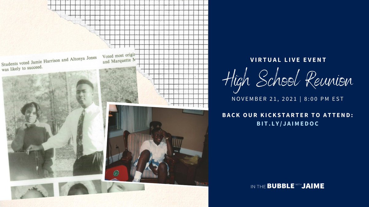 The_jaimedoc's tweet photo. Come hear memories of high school with Jaime from his classmates and teachers at Orangeburg Wilkinson.

This Sunday, Nov. 21, 2021 @ 8PM EST!!

Back our Kickstarter to attend: https://t.co/on27kraODU.

#kickstarter #kickstartercampaign #crowdfunding #Documentary #jaimeharrison https://t.co/4mFtiy0OrP