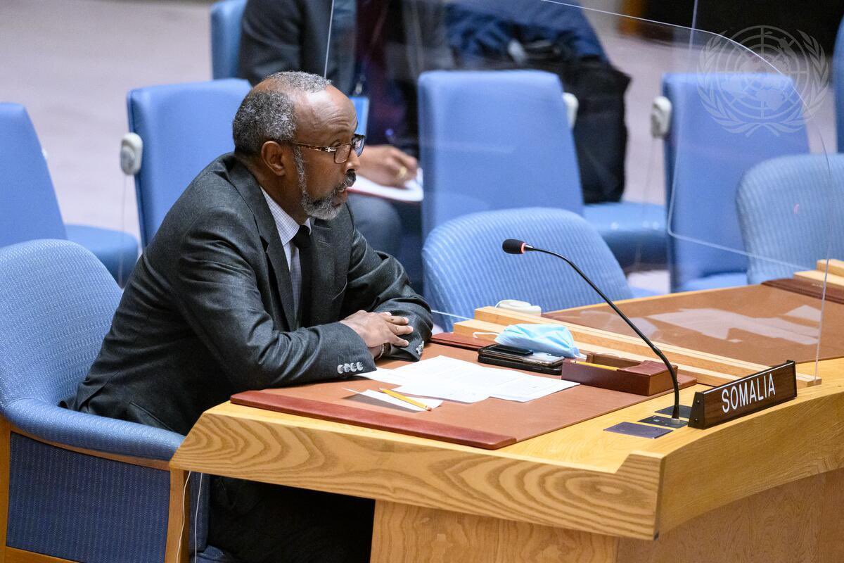 SomaliaatUN's tweet photo. Amb. Osman @AbukarOsman1 stressed today at the SC FGS’s position on the proposed AU-UN hybrid mission in post 2021 #Somalia security arrangements, “We have made it very clear many times in many instances that we will NOT accept AU-UN hybrid multidimensional Mission in Somalia” https://t.co/l1jOzadwhO