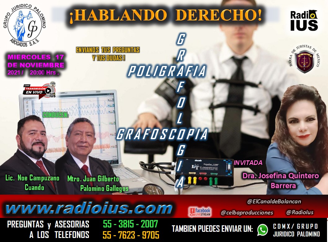 PoligrafoAPIEL's tweet photo. Hoy 17 Nov 2021, a las 8.00 pm en Radio IUS  con la #DraJosefinaQuintero hablando derecho de #poligrafia #grafologia #grafoscopia, 
#honestidad  #lealtad #compromiso 
#Alye #Apiel
@josefina_alye @Joyce_love97 @mariana_luna124 https://t.co/9g5AqPV9zn