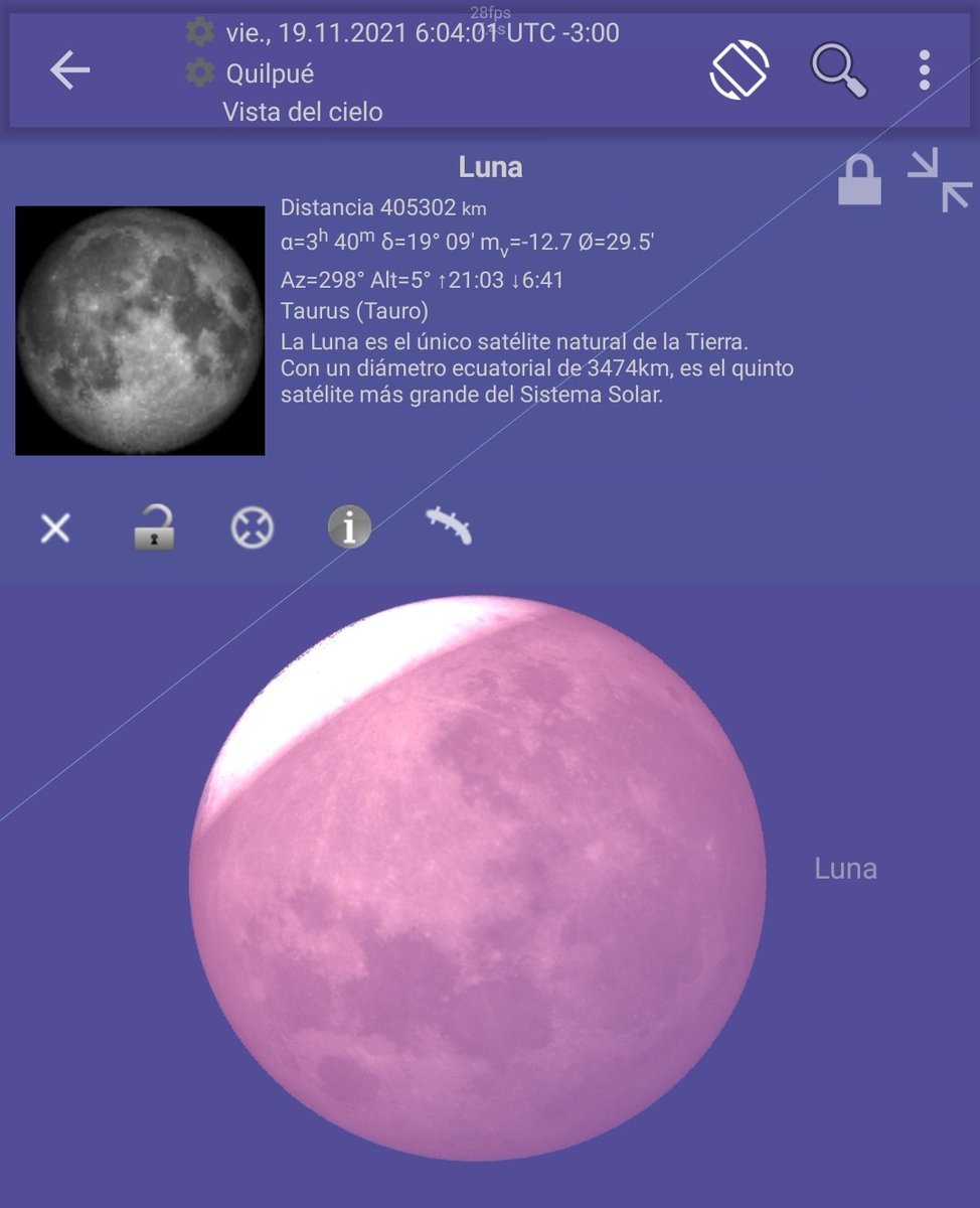 fvidelaleal's tweet photo. El último eclipse parcial de luna de este año el 19.11.2021. El máximo ocultamiento posible 97% se dará casi al amanecer (06:03) con la luna al horizonte poniente (6° ONO)  https://t.co/ZCO9hQ8dAw https://t.co/YtTU4fxn4x