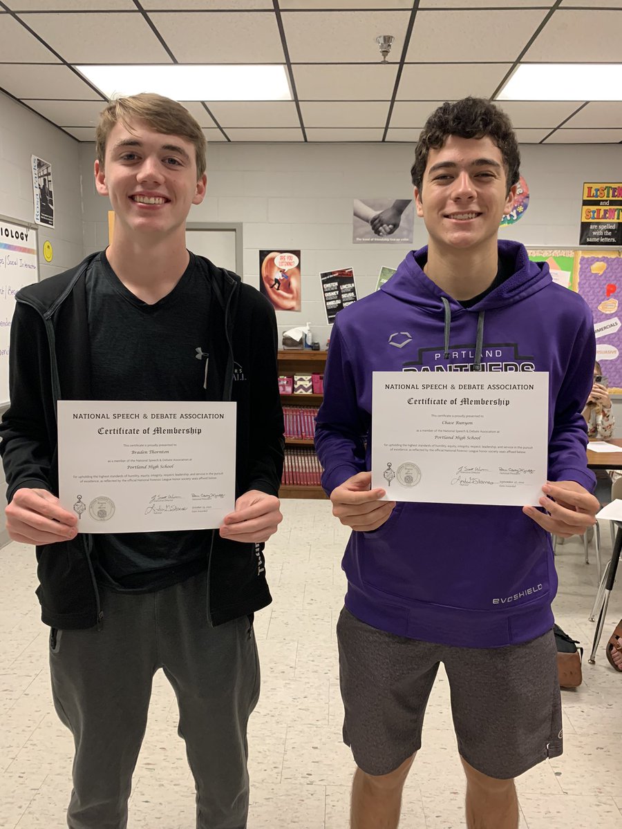 PHSspeechteam's tweet photo. Congrats.  These 2 are officially members of the National Speech and Debate Association.  #NSDA #😍@PHS_Renaissance @PrincipalofPHS @KimMeadows_PHS https://t.co/58SeUyT9fE