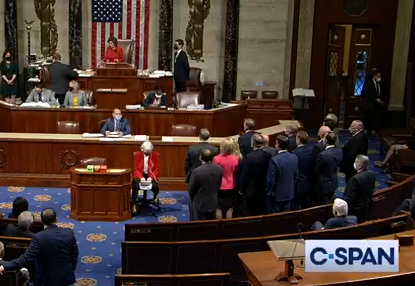 brahmresnik's tweet photo. BREAKING Arizona Republican Congressman Paul Gosar of Flagstaff is censured by House of Representatives, on 223-207 vote. 
▶️Gosar is only 24th House member ever censured &amp; 1st in 11 years.
▶️Gosar &amp; supporters (below) stood in well of House as Speaker Pelosi read censure. #AZ04 https://t.co/GCdU43Pbgp