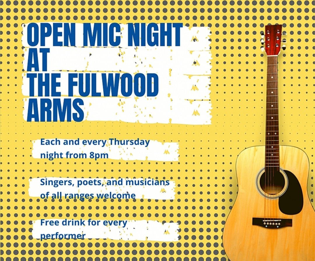 TheFulwoodArms's tweet photo. This time tomorrow our brilliant #OpenMicNight will be well and truly underway with the fantastic @blindmclemon hosting from 8pm!
Join us for the best crowd around, all the live music you could want and even a completely #freepint for performing!
#OpenMicLiverpool #OpenMicNearMe https://t.co/LztIKn12z5