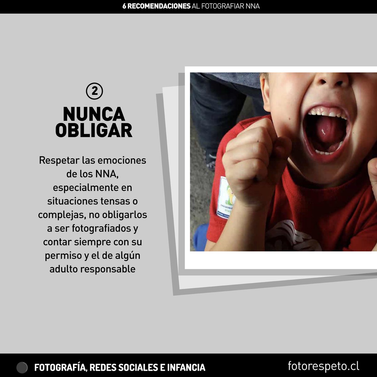 fotorespeto's tweet photo. 6 recomendaciones para profesionales de la imagen al momento de fotografiar niños, niñas y adolescentes. 
Conoce el Proyecto @fotorespeto de @huella_digital y descarga la guía de buenas prácticas fotográficas desde el sitio https://t.co/pjZkZwU1Os. https://t.co/0n1Jx8LG7Z