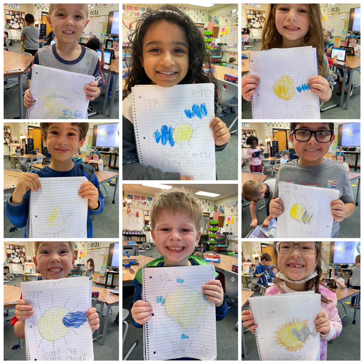 MsKaur_K2's tweet photo. Meteorologists in the making!!! We learned that the degree symbol is NOT a zero and we learned what “partly” means! #weatherunit @AustinElem https://t.co/30ZoWf6U2U