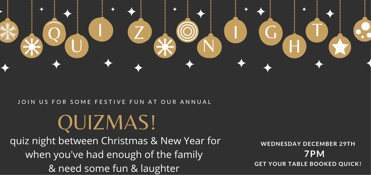 It's Quizmas! (In the voice of Noddy Holder 😄)
What's been happening this year?
You know? Good, you'll need to know!
Join us for some festive fun on
Wednesday 29th December 2021 7pm
