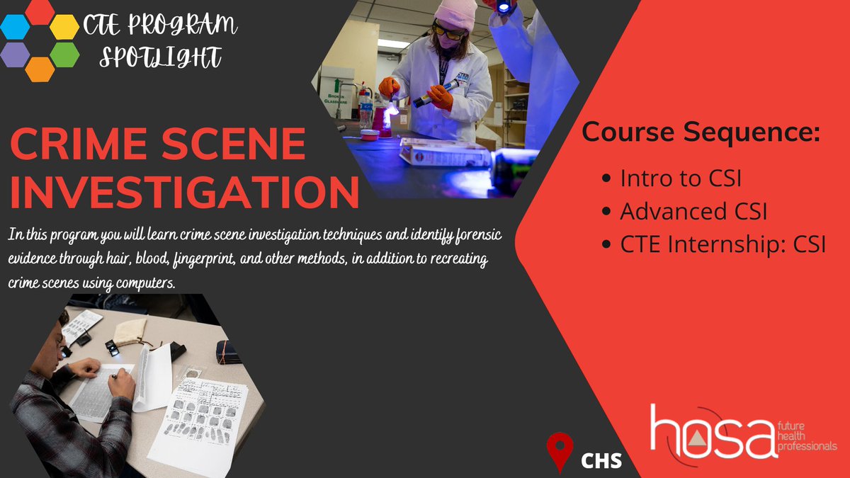 PeoriaCTE's tweet photo. Engage in hands on experiences that will prepare you for a career in CSI. Learn how to use evidence and virtually recreate settings to analyze a crime scene. Learn more at:
https://t.co/d39V8yG4Wi
#PeoriaCTE #PeoriaUnified #PUSD11 #PeoriaUnifiedSchoolDistrict #CTECSI https://t.co/eWBOqKNFx8