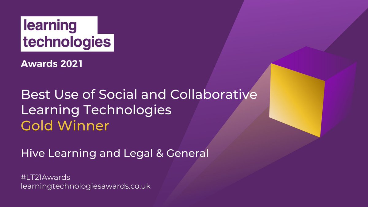 LTAwards's tweet image. The judges were impressed with the learning design &amp;amp; how it was adapted as the programme launched, so we are delighted to announce that @HiveLearning and Legal &amp;amp; General @landg_uk are the Gold Winners for Best Use of Social and Collaborative Learning Technologies at #LT21Awards