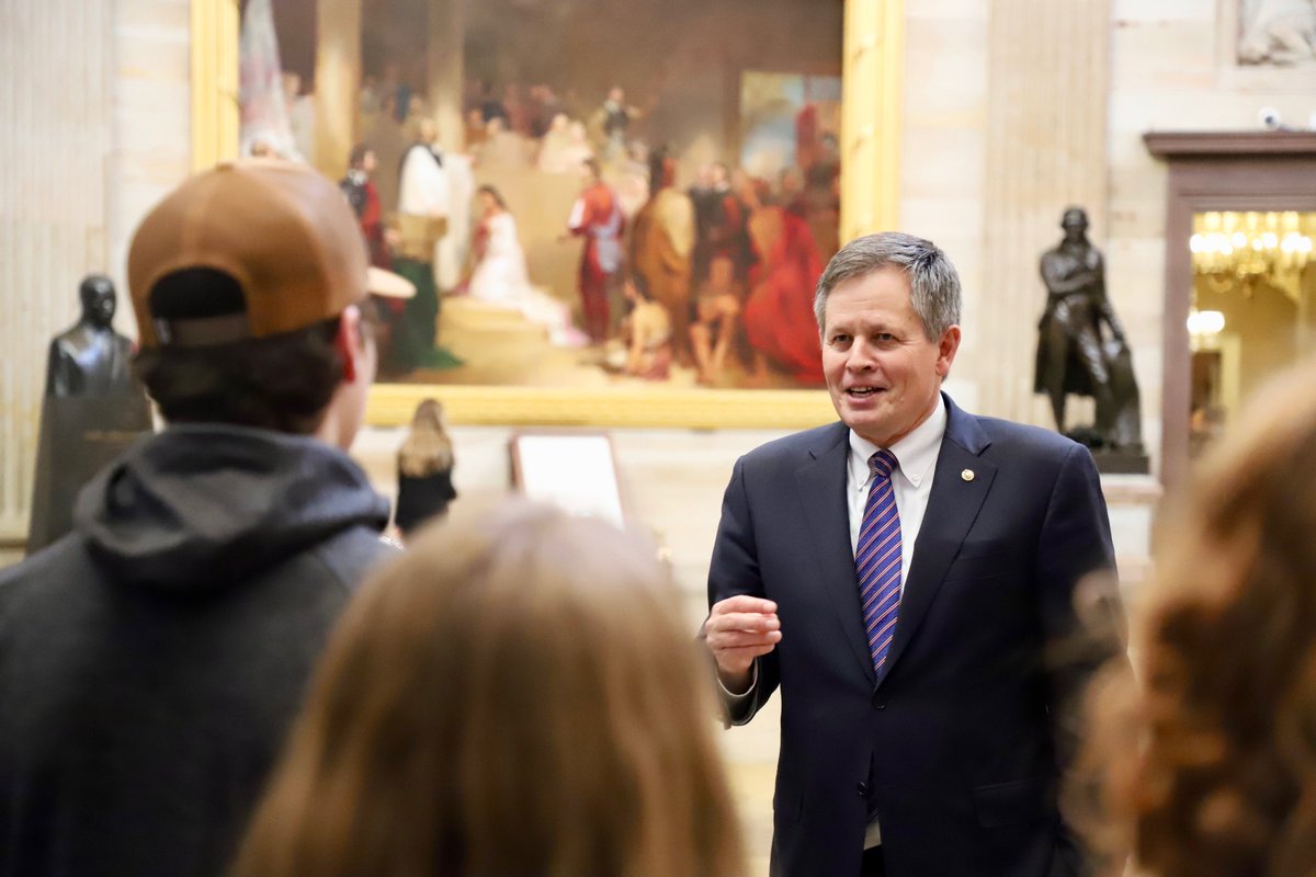 SteveDaines's tweet photo. Spent the afternoon showing the U.S. Capitol to Montana students from Cut Bank High. It’s great to see these bright, young Montanans interested in learning more about our nation’s history and the role of the government. https://t.co/OXaIUP6DHm