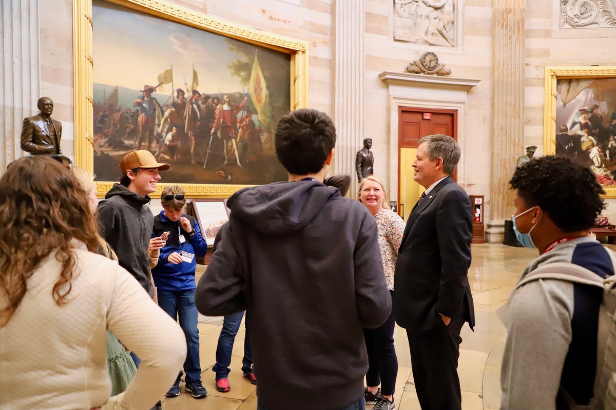 SteveDaines's tweet photo. Spent the afternoon showing the U.S. Capitol to Montana students from Cut Bank High. It’s great to see these bright, young Montanans interested in learning more about our nation’s history and the role of the government. https://t.co/OXaIUP6DHm