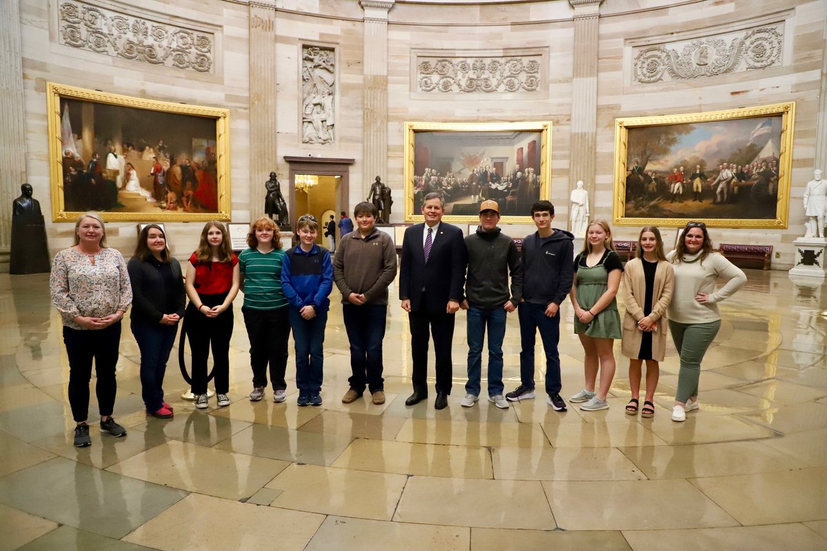 SteveDaines's tweet photo. Spent the afternoon showing the U.S. Capitol to Montana students from Cut Bank High. It’s great to see these bright, young Montanans interested in learning more about our nation’s history and the role of the government. https://t.co/OXaIUP6DHm